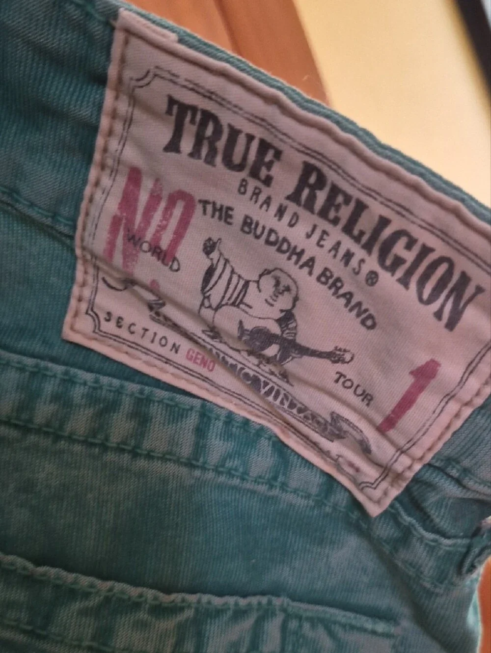 True Religion Green Pants with Metal Logo Button Size 34
